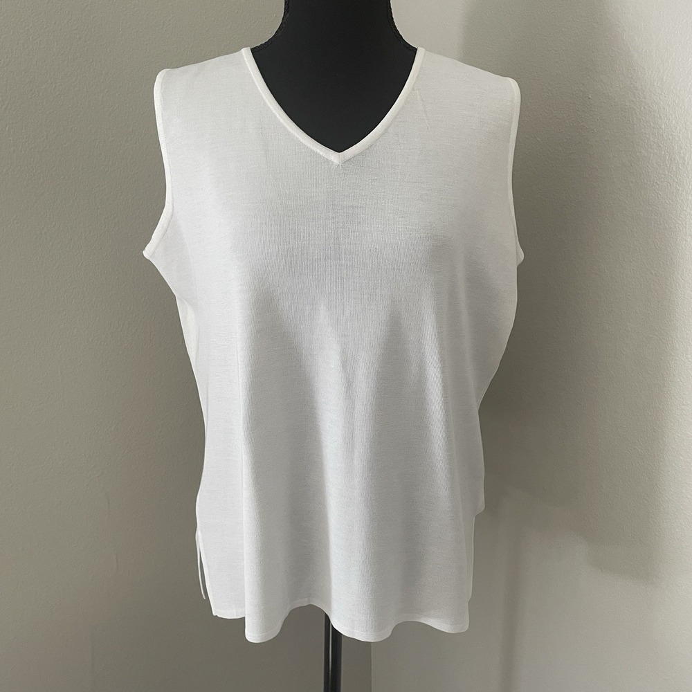 MING WANG Womens Sz L Ivory Scoop Neck Knit Tank Shell Top Capsule Basic